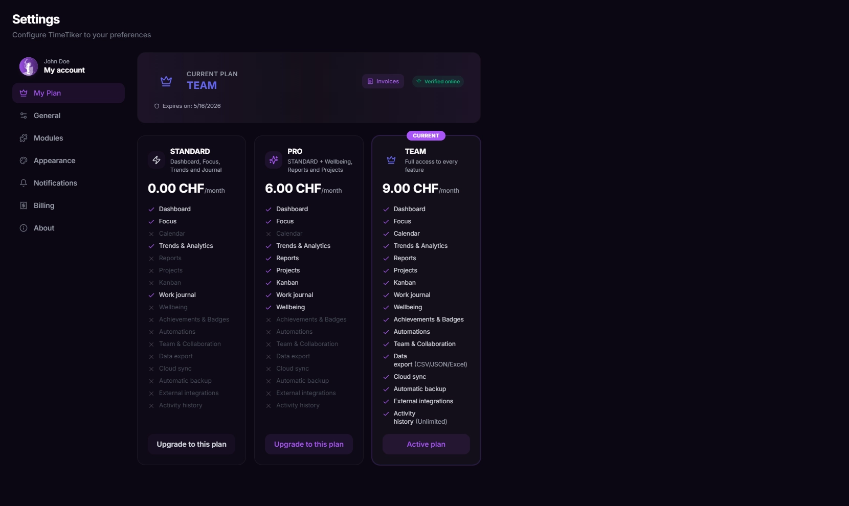 Review your current subscription details and compare available plans
