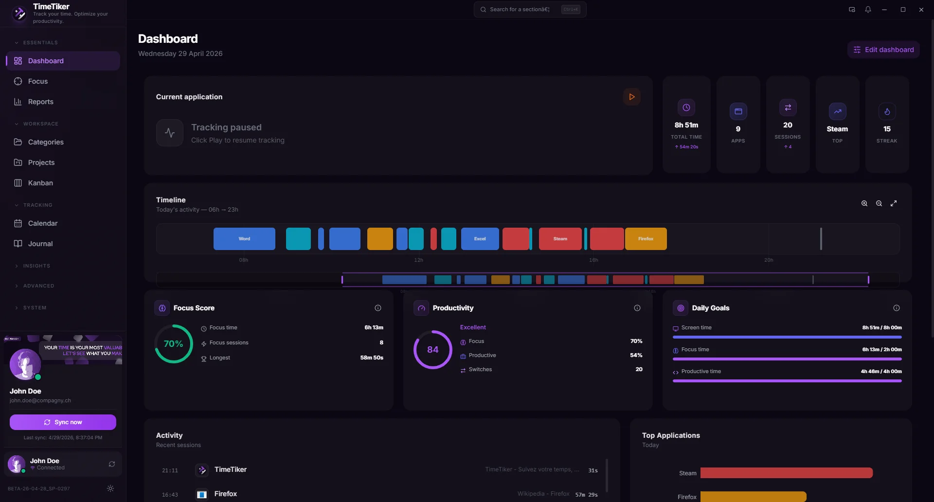 TimeTiker Dashboard